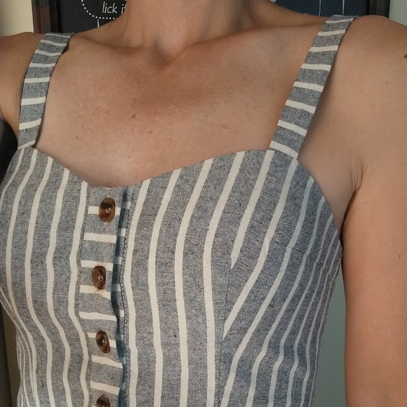 TOP SHOP chambray stripe bustier top S - Picture 3 of 14